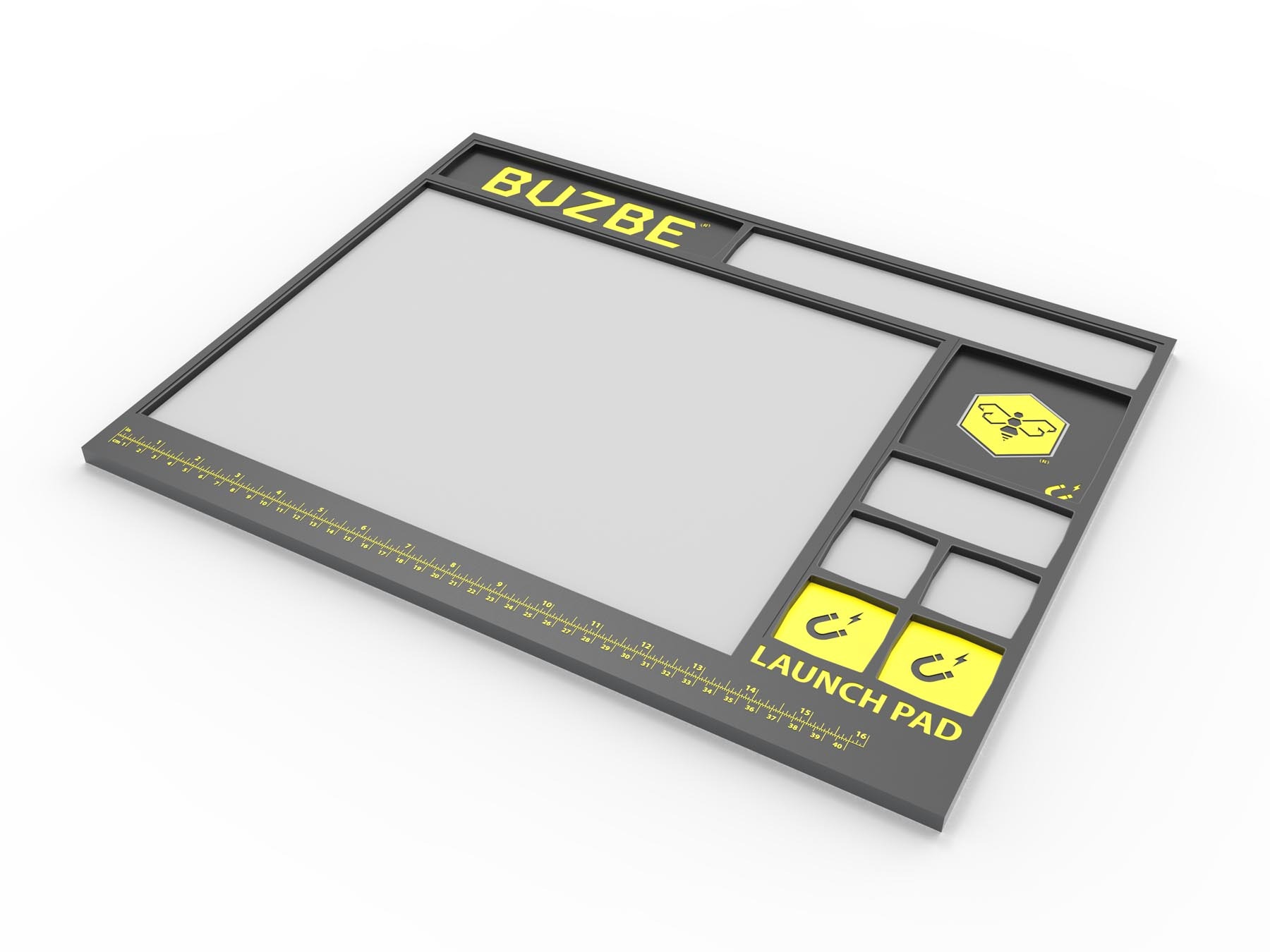 BUZBE Magnetic Launch Pad — cushioned rigging and repair workstation with ruler