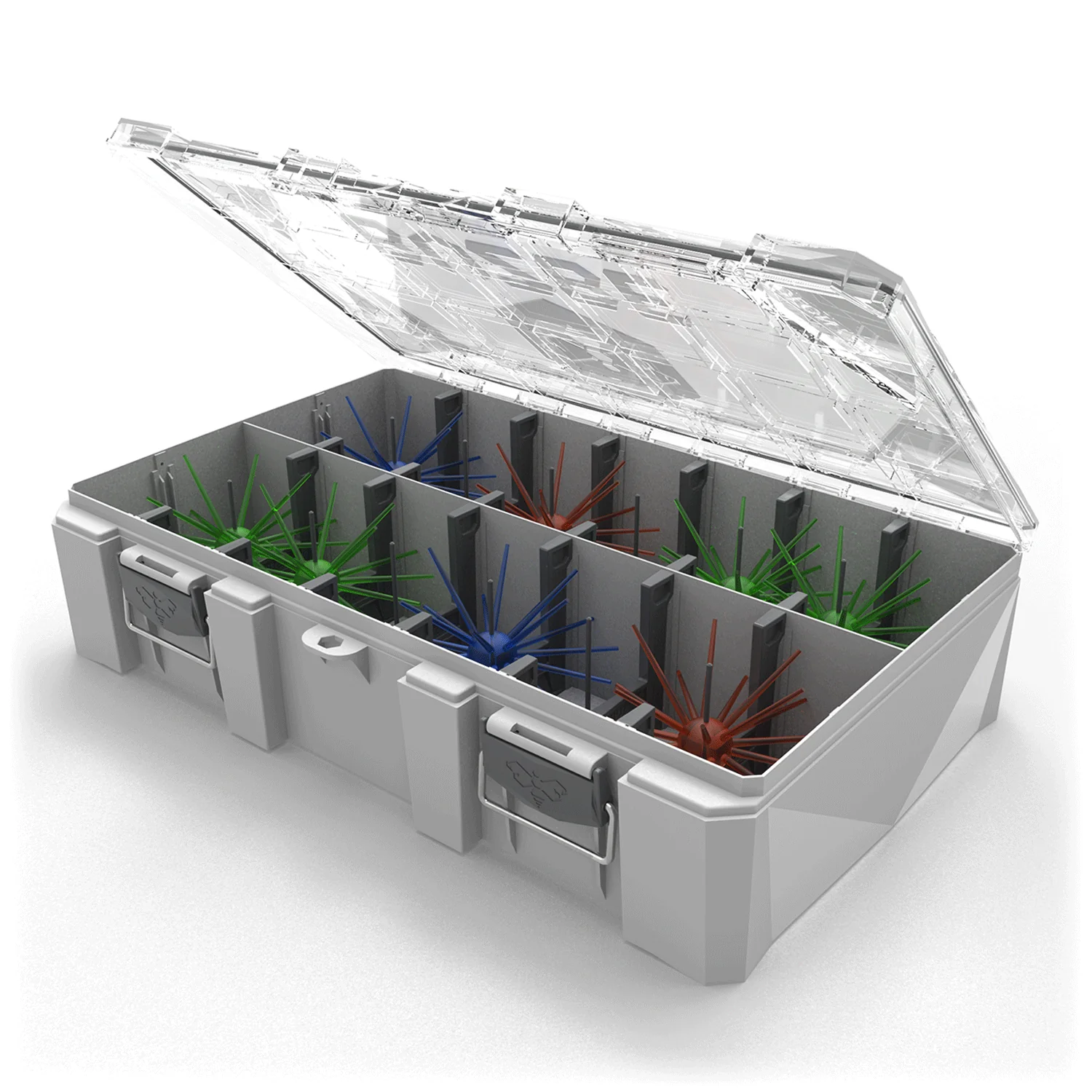 BUZBE Basic Deep Urchin Box with dividers holding baits upright