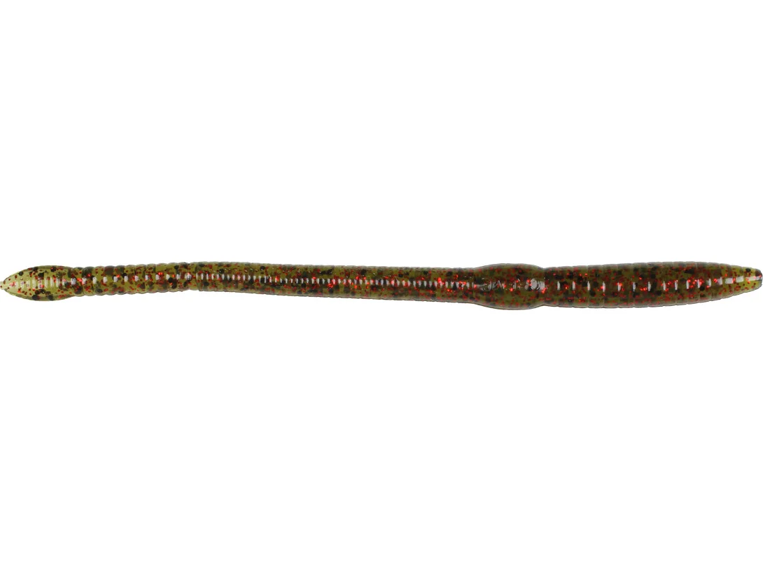Modern Creme Scoundrel soft plastic worm in green pumpkin with red flake